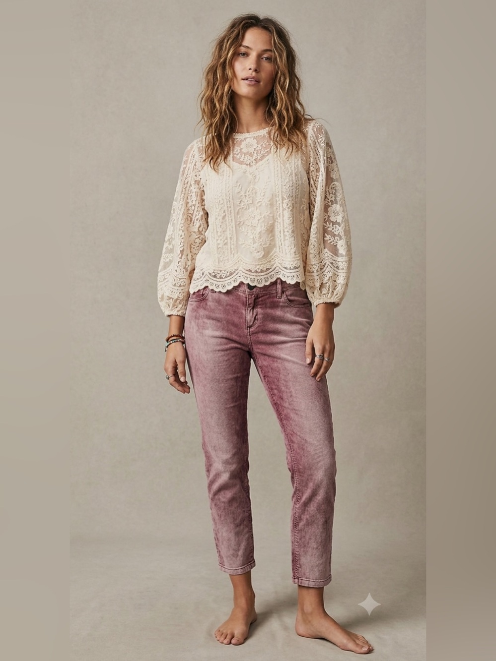 Free People Vintage-Wash Corduroy Pants Dusty Mauve Size 30